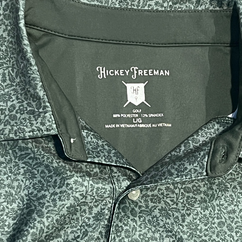 Hickey Freeman Golf Polo Mens L Green Floral Stretch Performance NWOT